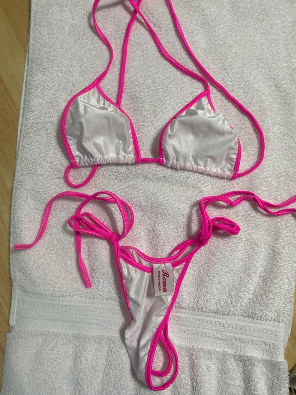 Roma Metallic Silver Bikini with Hot Pink Trim